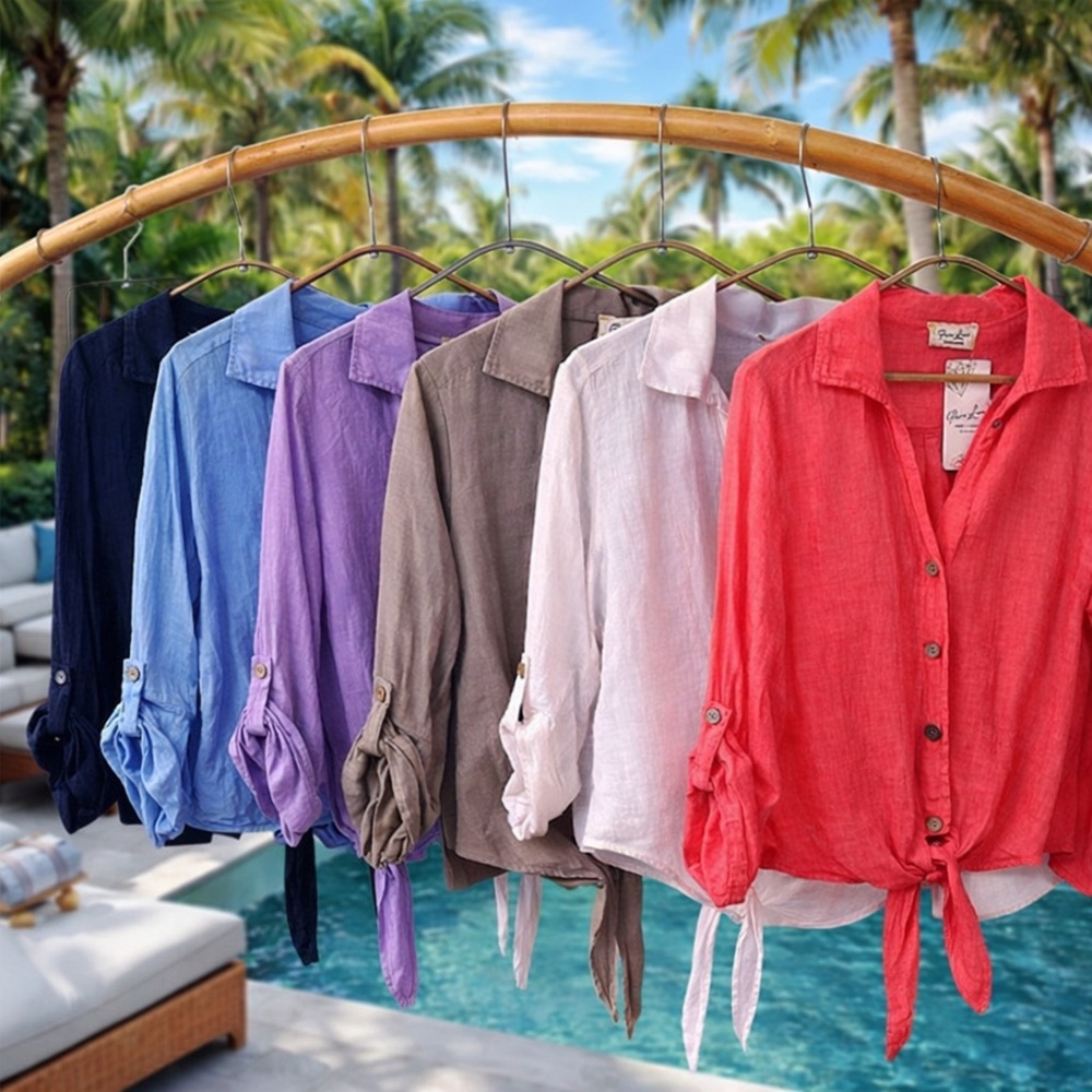 Italian Linen Button-Up Blouse - Picture 4 of 9